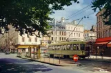 Postkarte: Saint-Étienne Straßenbahnlinie T1 mit Triebwagen 511 auf La place du Peuple (1980)