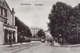 Postkarte: Schwerin Straßenbahnlinie 1 auf Moltkeplatz (Platz der Freiheit) (1908)