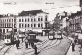 Postkarte: Schwerin Straßenbahnlinie 2 mit Triebwagen 18 am Marienplatz (1908)