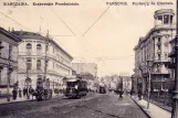 Postkarte: Warschau Straßenbahnlinie 9 mit Triebwagen 107 auf Krakowskie Przedmieście/Faubourg de Cracovie (1908)