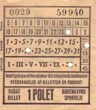 Rabatt-Fahrkarte für Københavns Sporveje (KS), die Vorderseite 1 POLET (1965-1968)