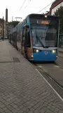 Rostock Straßenbahnlinie 1 mit Niederflurgelenkwagen 608 am Doberaner Platz (2022)
