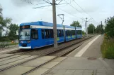 Rostock Straßenbahnlinie 1 mit Niederflurgelenkwagen 675 am Hafenallee (2015)