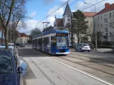 Rostock Straßenbahnlinie 6 mit Niederflurgelenkwagen 684 auf Friedrich-Engels-Platz (2015)