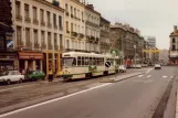 Saint-Étienne Straßenbahnlinie T1 mit Gelenkwagen 554 auf Place Carnot (1981)