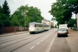 Schwerin Straßenbahnlinie 1 mit Triebwagen 108nah Lewenberg (2001)