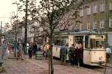 Schwerin Straßenbahnlinie 1 mit Triebwagen 35 am Hauptbahnhof (1987)