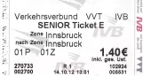 Seniorenfahrkarte für Innsbrucker Verkehrsbetriebe (IVB), die Vorderseite (2012)