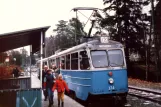 Stockholm Straßenbahnlinie 12 Nockebybanan mit Triebwagen 374 "Lappland" am Nockeby (1984)