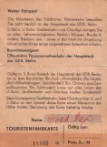 Touristenkarte für Berliner Verkehrsbetriebe (BVG), die Rückseite (1986)