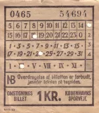 Überweisung-Fahrkarte für Københavns Sporveje (KS), die Vorderseite  1 KR. (1963)