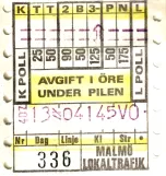 Überweisung-Fahrkarte für Malmö Lokaltrafik (ML), die Vorderseite (1971-1973)