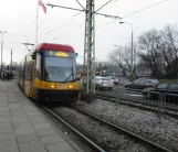 Warschau Straßenbahnlinie 1 mit Niederflurgelenkwagen 3247 am Rondo Żaba (2018)