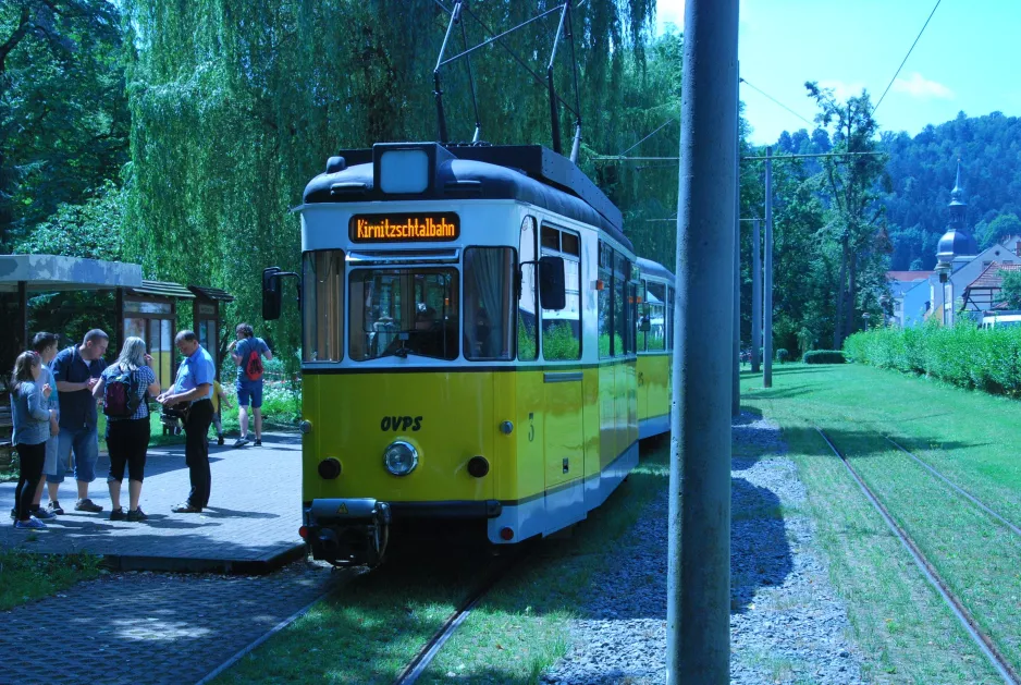 Bad Schandau Kirnitzschtal 241 mit Triebwagen 3 im Kurpark (2015)