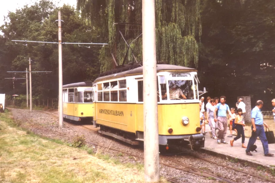 Bad Schandau Kirnitzschtal 241 mit Triebwagen 6 am Kurpark (1990)