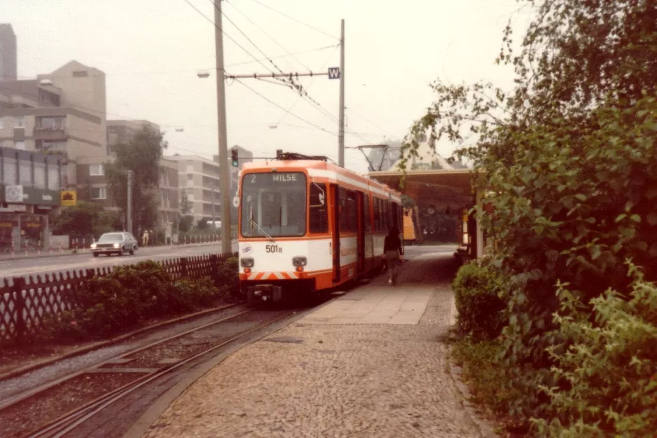Bielefeld Straßenbahnlinie 2 mit Gelenkwagen 501 am Sieker (1981)