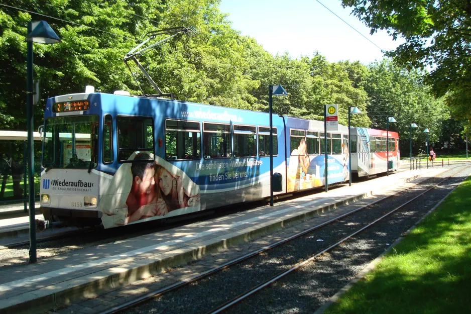 Braunschweig Straßenbahnlinie 2 mit Gelenkwagen 8158 am Anklamstr. (2014)