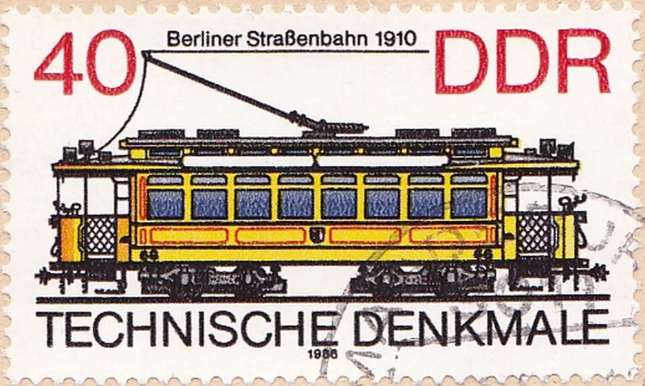 Briefmarke: 40 Berliner Straßenbahn 1910 DDR
 (1986)