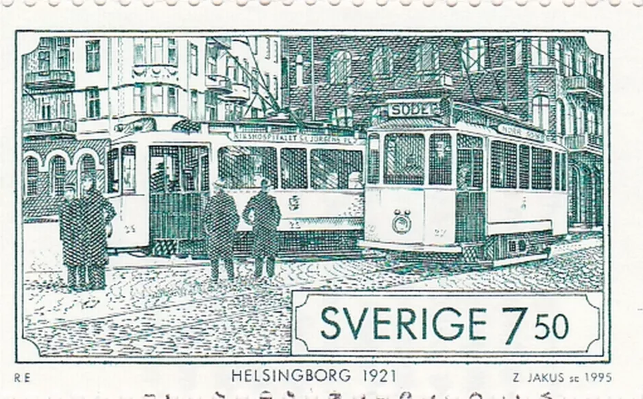 Briefmarke: Helsingborg Straßenbahnlinie 5 auf S:t Jörgens plats (1995)