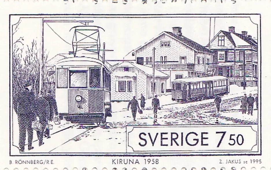 Briefmarke: Kiruna Straßenbahnlinie auf Hjalmar Lundbohmsvägen (1995)