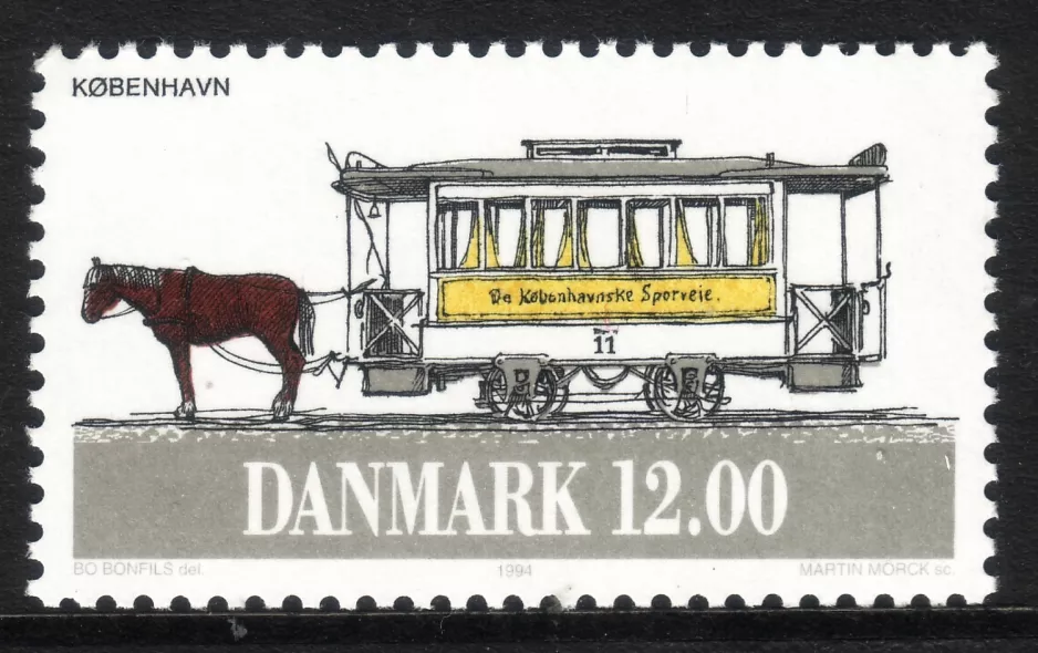 Briefmarke: Kopenhagen Pferdebahnlinie 11 (1994)