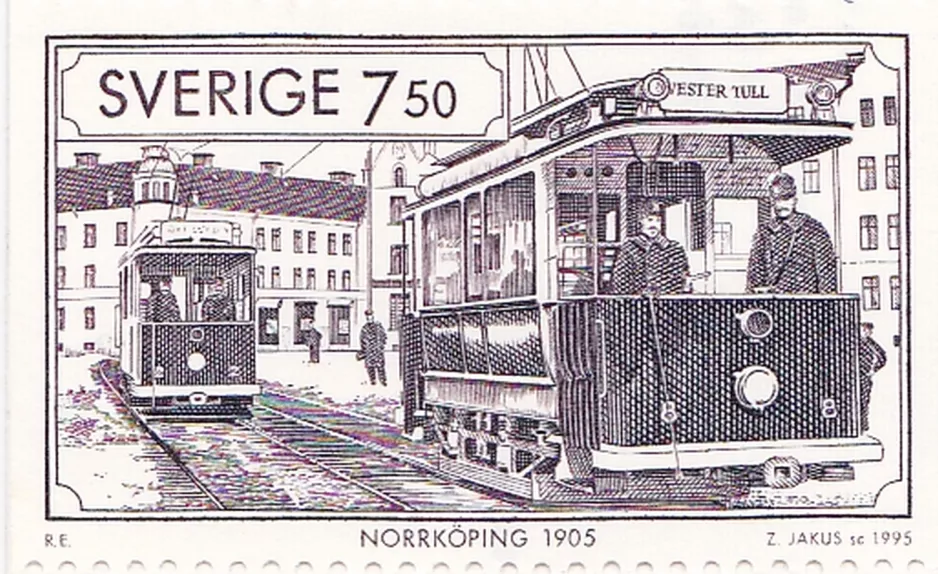 Briefmarke: Norrköping Triebwagen 2 auf Stortorget (1995)