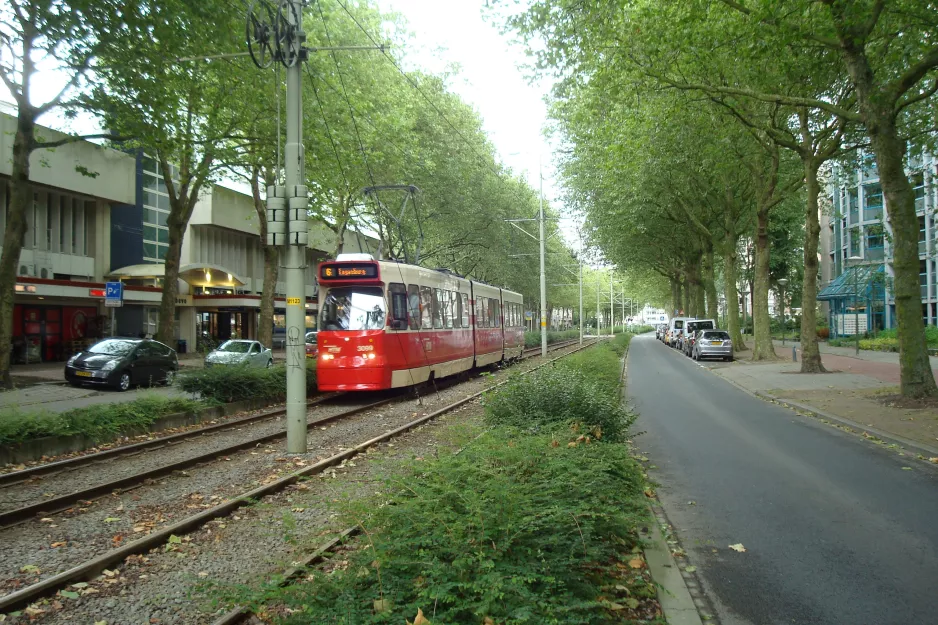 Den Haag Straßenbahnlinie 6 mit Gelenkwagen 3099 am Vlamenburg (2014)