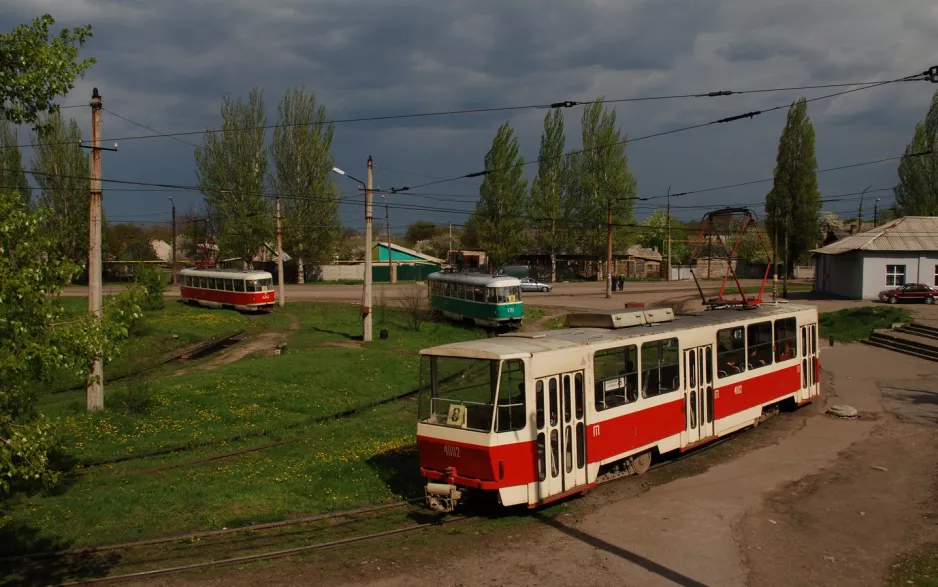 Donezk Straßenbahnlinie 16 mit Triebwagen 4141 am Rutchenkove (2011)