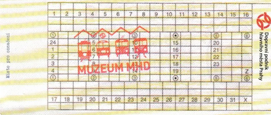 Eintrittskarte für Muzeum Městské Hromadné Dopravy v Praze (MHD), die Rückseite (2024)