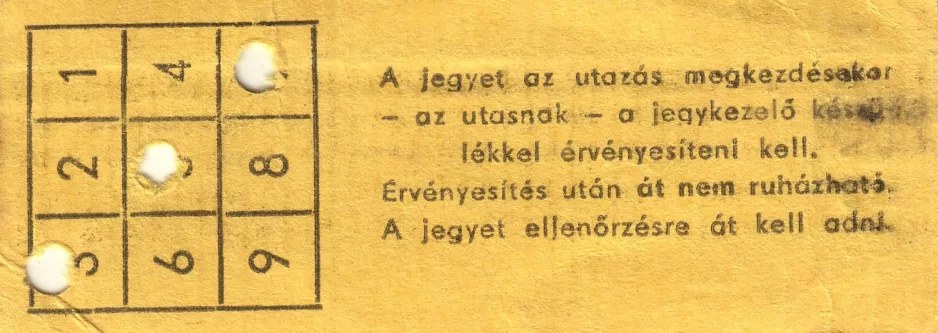 Einzelfahrschein für Budapesti Közlekedési Vállalat (BKV), die Rückseite (1983)