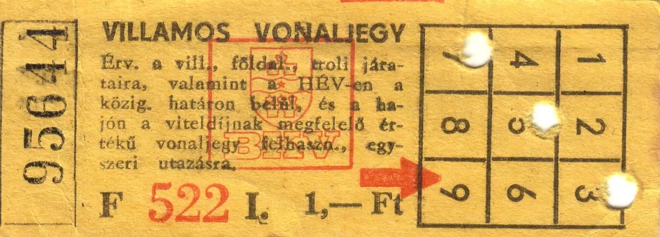Einzelfahrschein für Budapesti Közlekedési Vállalat (BKV), die Vorderseite (1983)