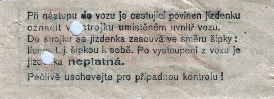 Einzelfahrschein für Dopravní podnik hlavního města Prahy (DPP), die Rückseite (1978)