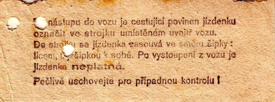 Einzelfahrschein für Dopravní podnik hlavního města Prahy (DPP), die Rückseite (1983)