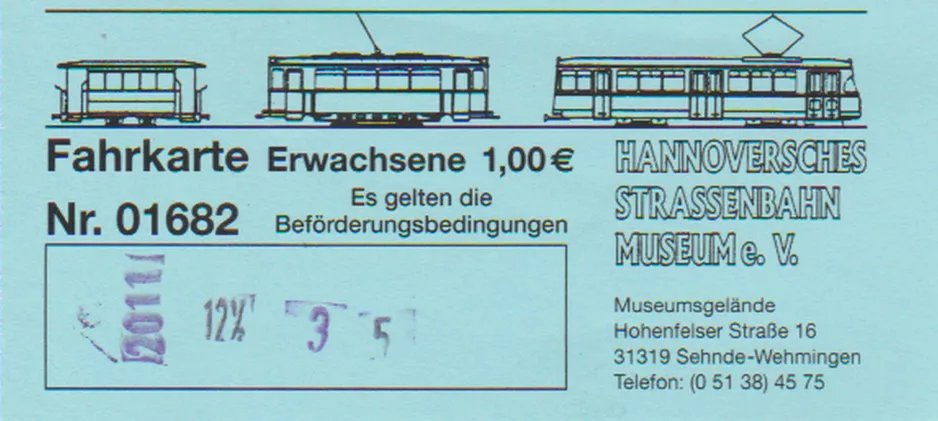 Einzelfahrschein für Hannoversches Straßenbahn-Museum (HSM) (2018)