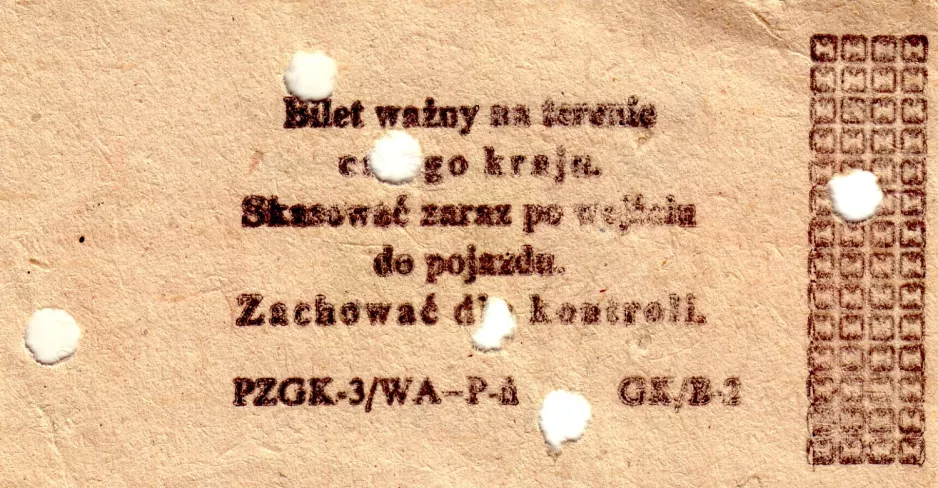 Einzelfahrschein für Tramwaje Szczecińskie, die Rückseite (1984)
