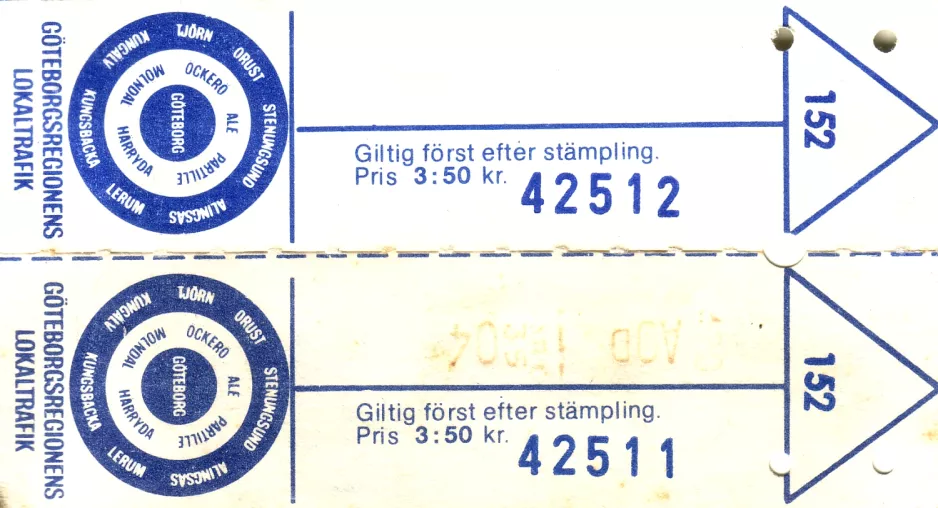 Erwachsenkarte für Göteborgs Spårvägar (GS), die Vorderseite (1986)