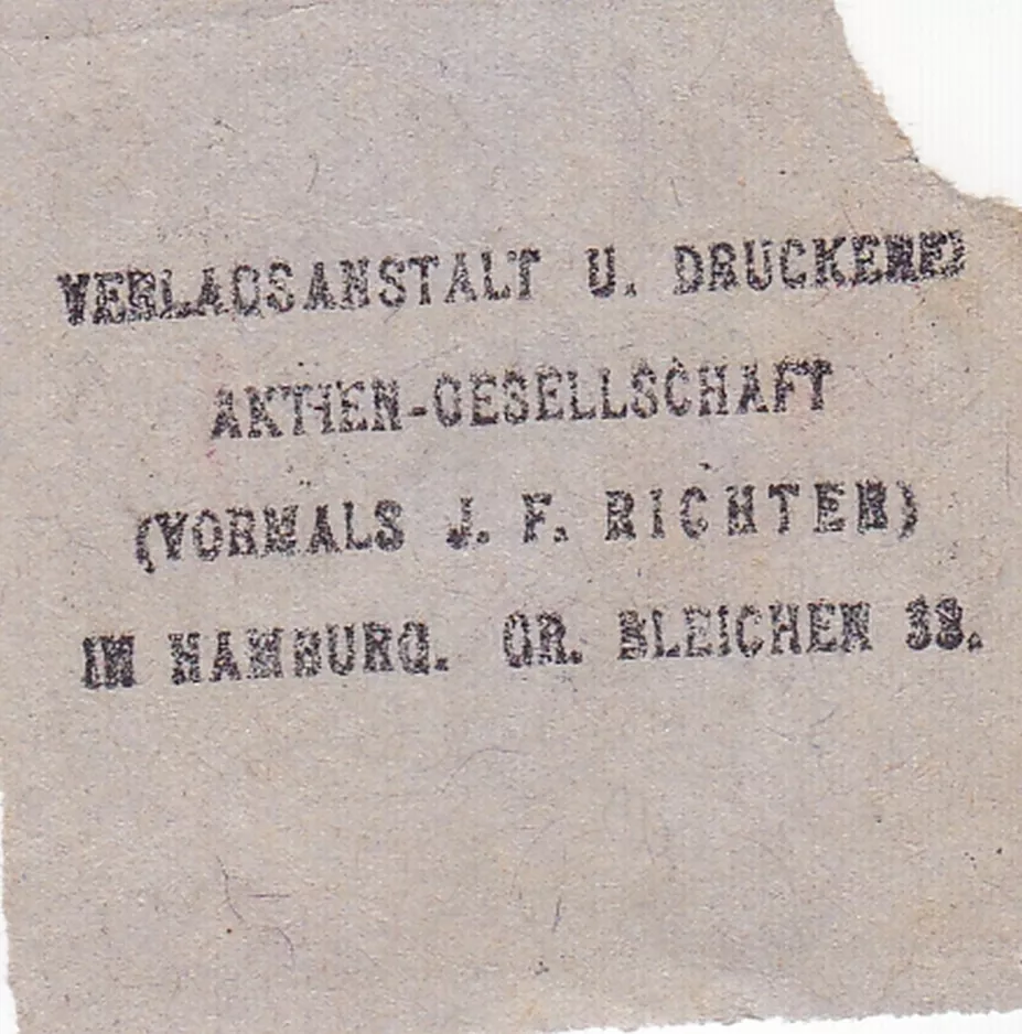 Erwachsenkarte für Hamburger Hochbahn (HHA), die Rückseite W t (1920)