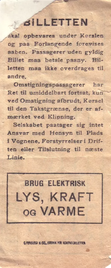 Erwachsenkarte für Nordsjællands Elektricitets- og Sporvejs Aktieselskab (NESA), die Rückseite (1938)