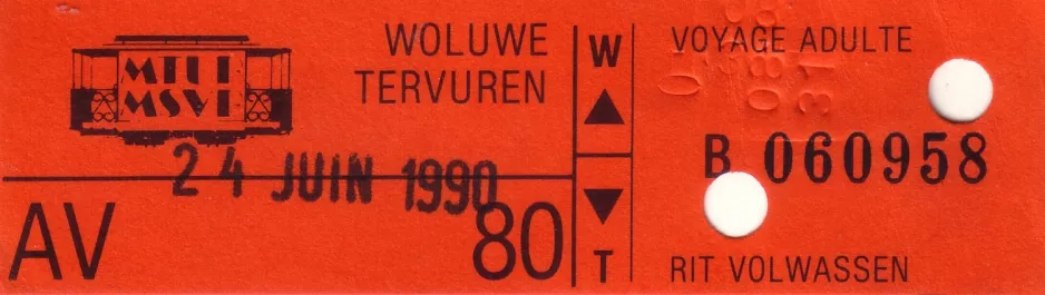Erwachsenkarte für Straßenbahnmuseum Brüssel (MSVB/MTUB) (1990)