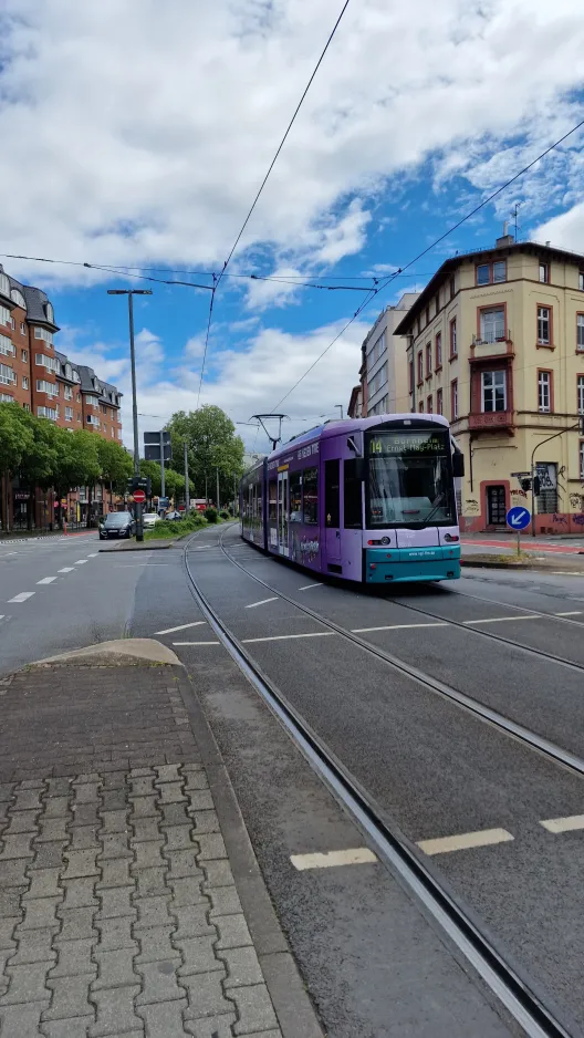 Frankfurt am Main Straßenbahnlinie 14 mit Niederflurgelenkwagen 266 auf Allerheiligentor (2024)