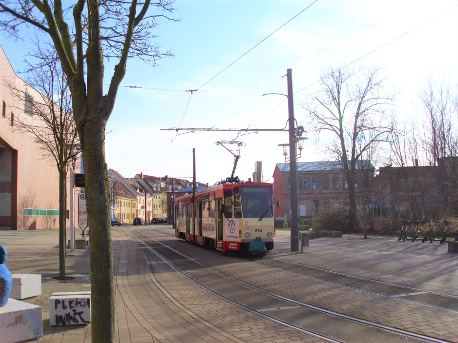 Frankfurt (Oder) Zusätzliche Linie 3 mit Gelenkwagen 215 auf Gartenstraße (2022)