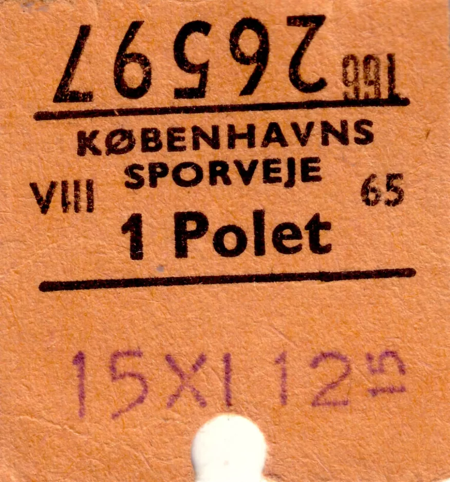 Geradeaus-Fahrkarte für Københavns Sporveje (KS) (1965)