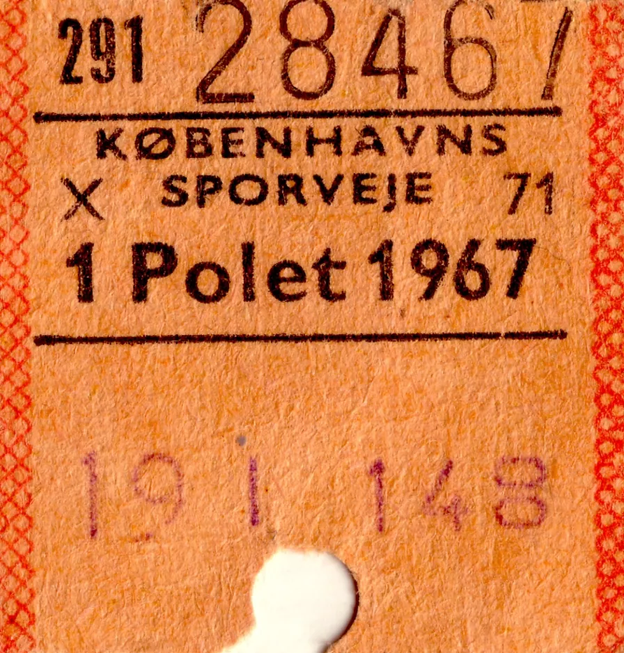 Geradeaus-Fahrkarte für Københavns Sporveje (KS) (1967)
