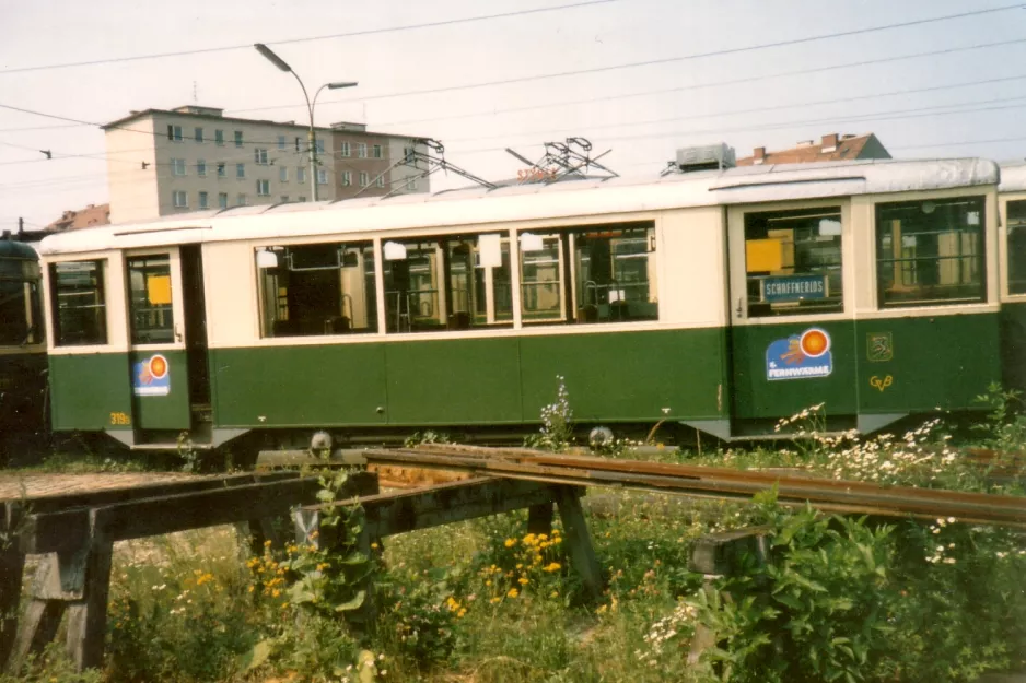 Graz Beiwagen 319B am Depot Steyrergasse 1,von der Seite gesehen (1986)