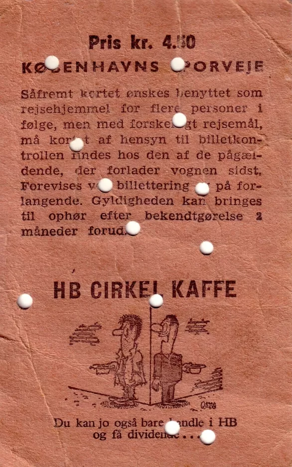 Günstige Fahrkarte für Københavns Sporveje (KS), die Rückseite (1963)