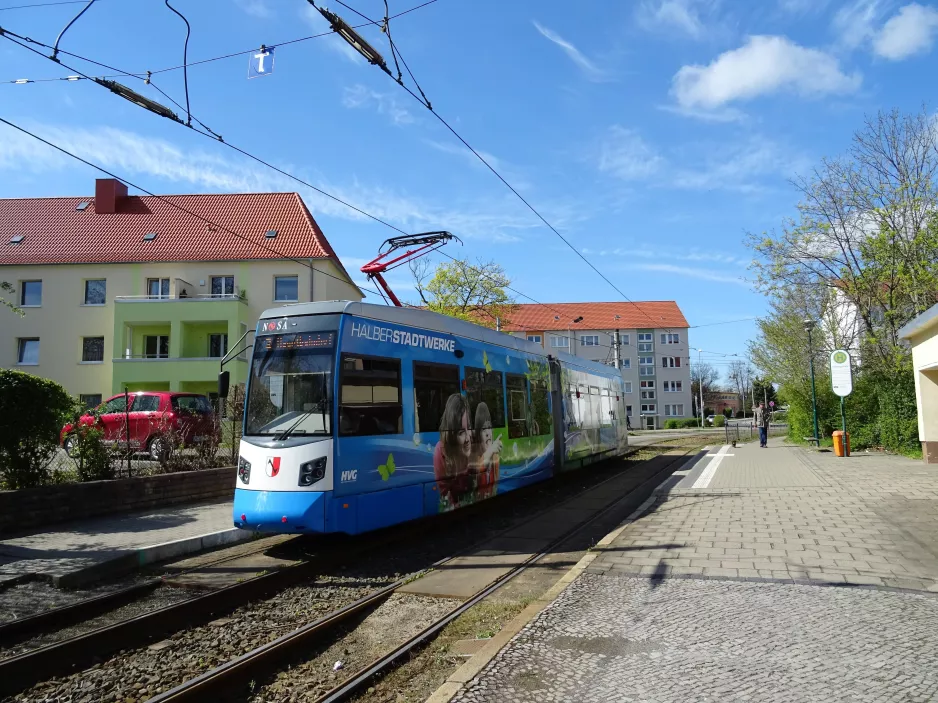 Halberstadt Straßenbahnlinie 2 mit Niederflurgelenkwagen 2 am Herbingstraße (2017)