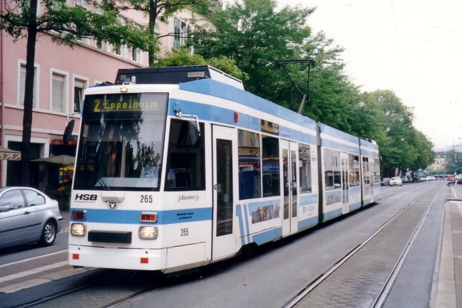 Heidelberg Straßenbahnlinie 22 mit Gelenkwagen 265 "Bautzen" am Altes Hallenbad (2003)