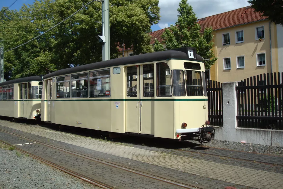 Jena Museumswagen 155 auf der Seitenbahn bei Dornburger Straße (2014)