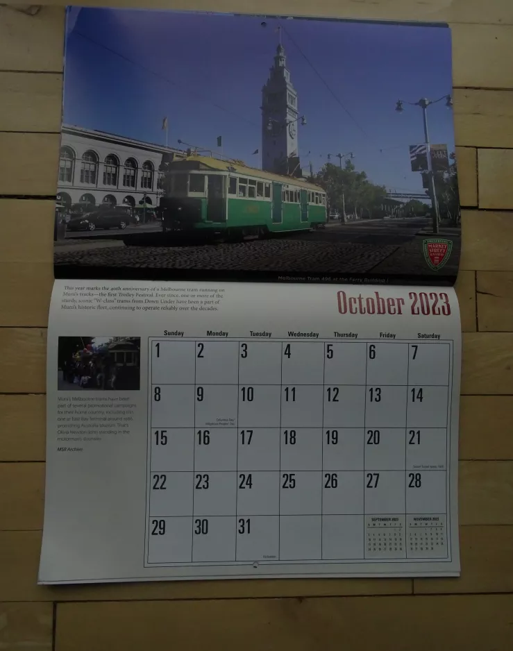 Kalender: San Francisco E-Embarcadero Steetcar mit Triebwagen 496 vor Ferry Building (2023)