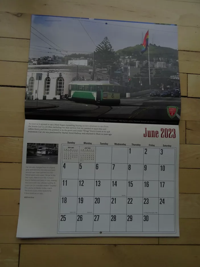 Kalender: San Francisco F-Market & Wharves mit Triebwagen 162 auf 17th & Castro (2023)